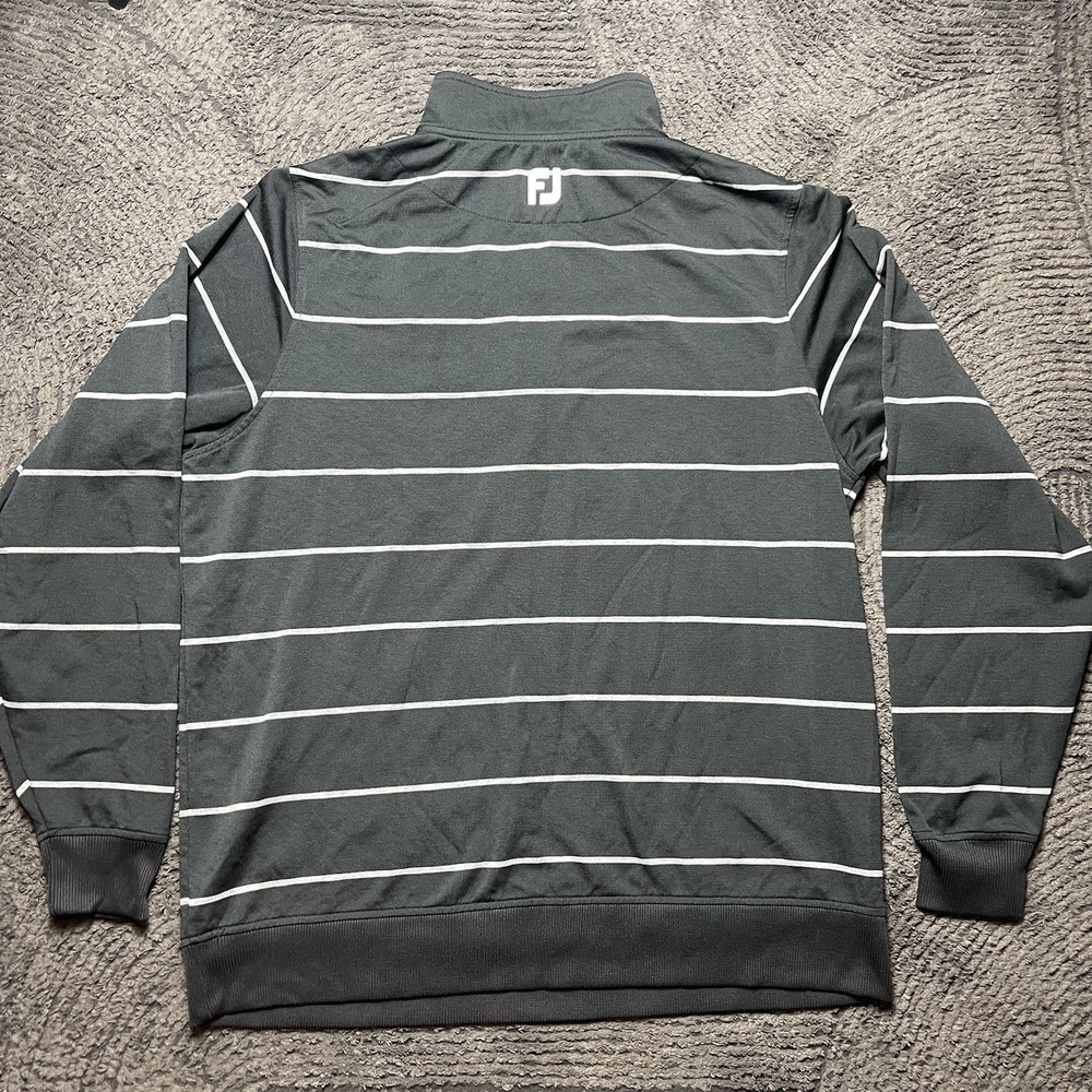 FootJoy Men's Large Quarter Zip Pullover Jacket Gray White Striped‎ Golf FJ - Picture 2 of 6